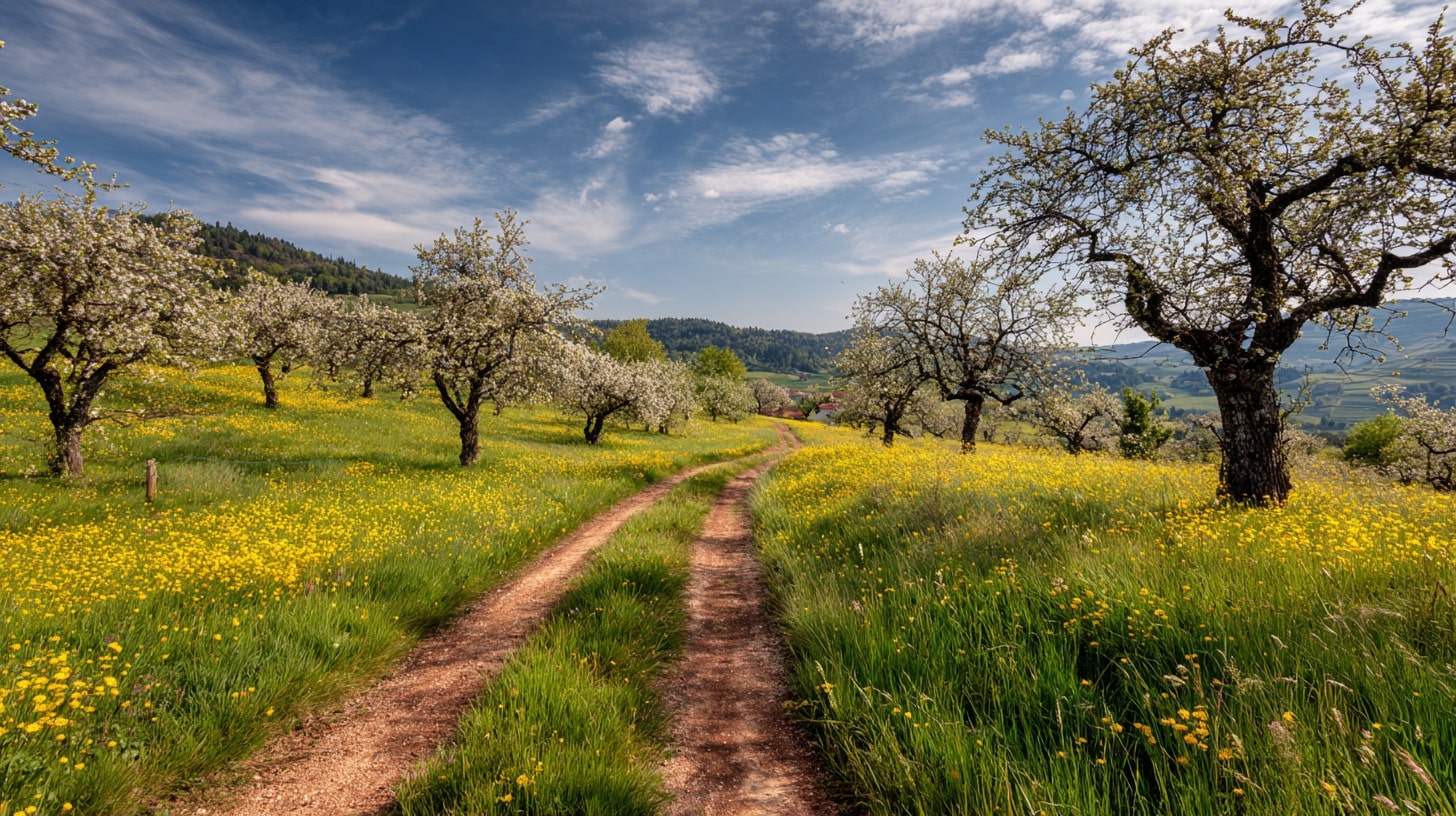 Paysages de Lorraine avec ses forêts, ses vignes renaissantes et ses collines douces, chemins de halage fréquentés par des promeneurs en été